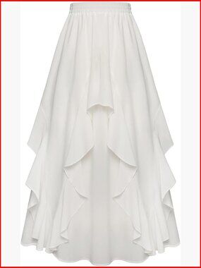 Long Ruffled Chiffon Maxi Skirt with Pockets A-Line Flowy Renaissance